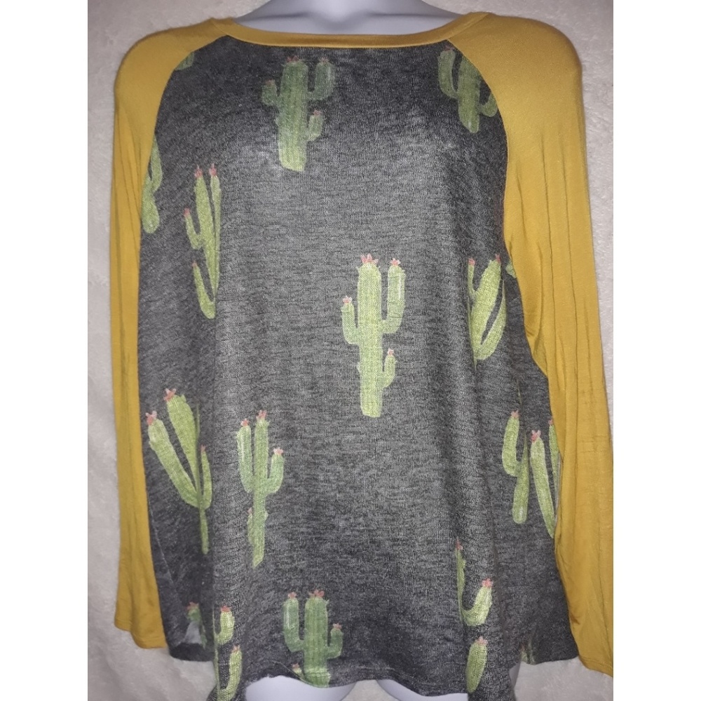 Plus Size Gray Long Sleeve Cactus Varsity Tee